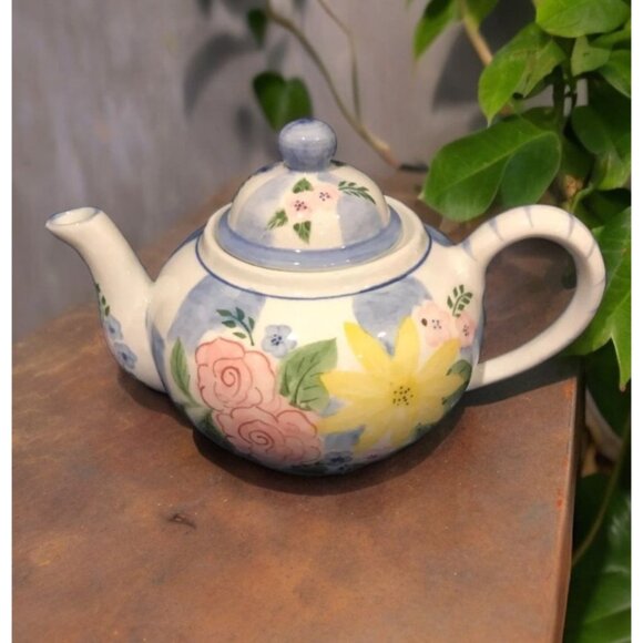 Andrea By Sadek Teapot Pink Yellow Blue Flowers - Picture 2 of 9